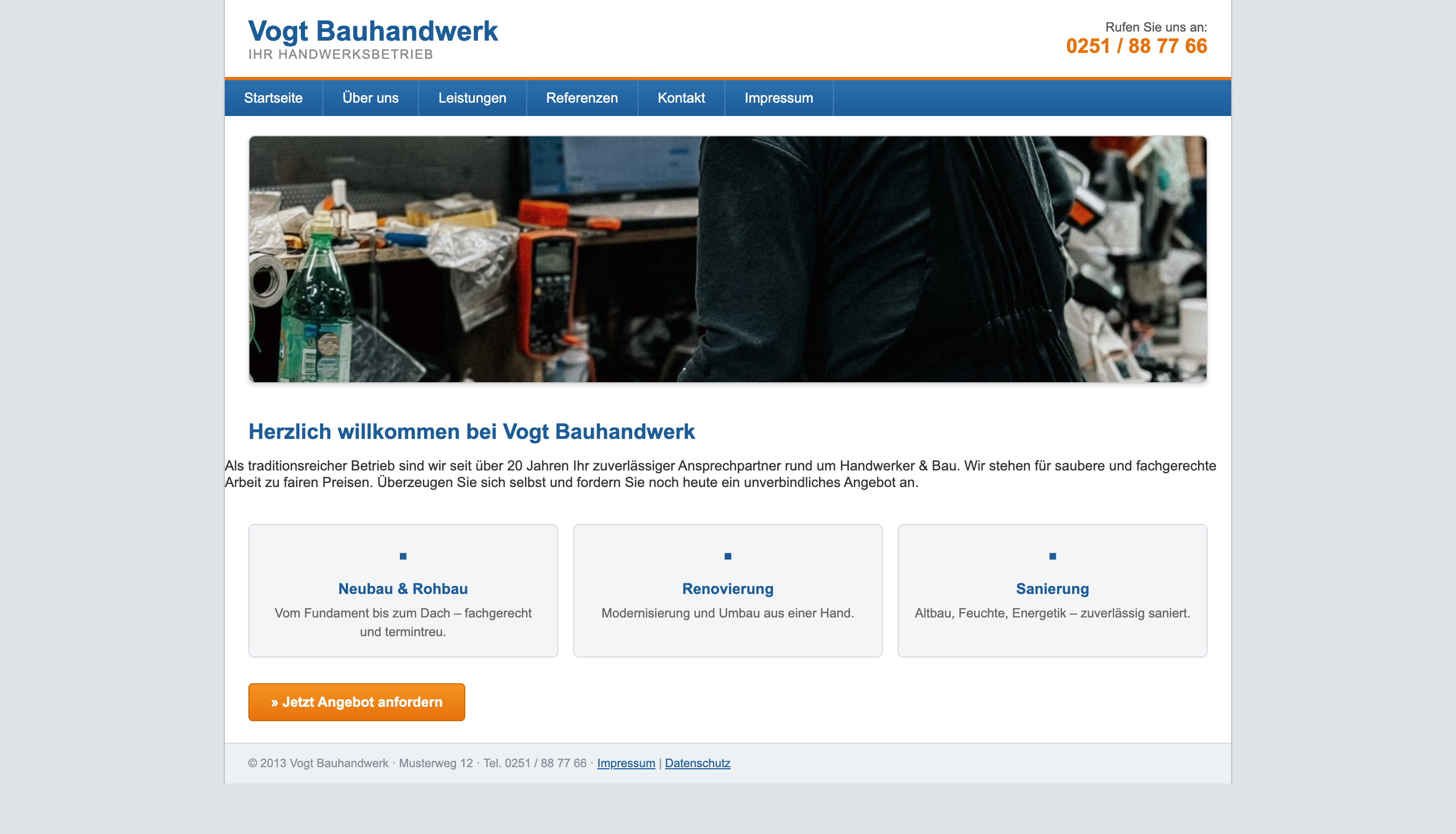 Vorher: veraltete Website für Handwerker & Bau