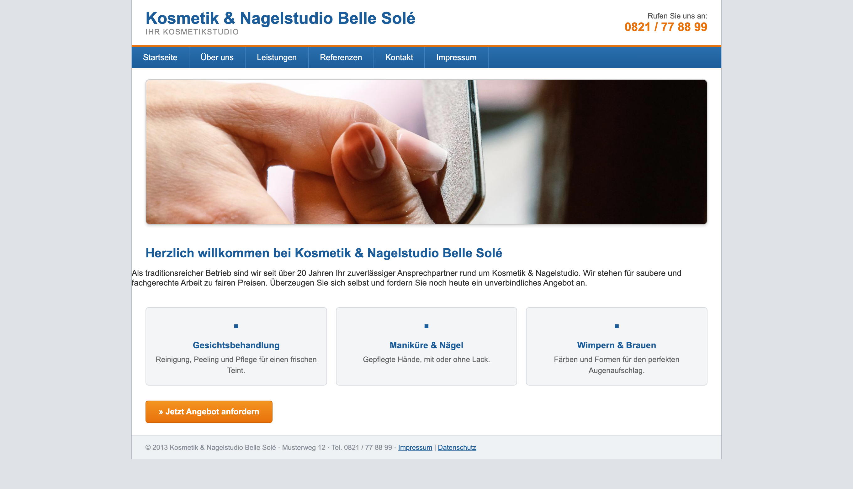 Vorher: veraltete Website für Kosmetik & Nagelstudio