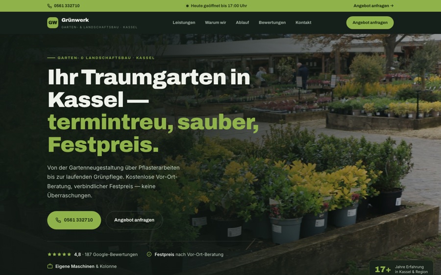 Vorschau der Beispiel-Website für einen Garten- und Landschaftsbaubetrieb