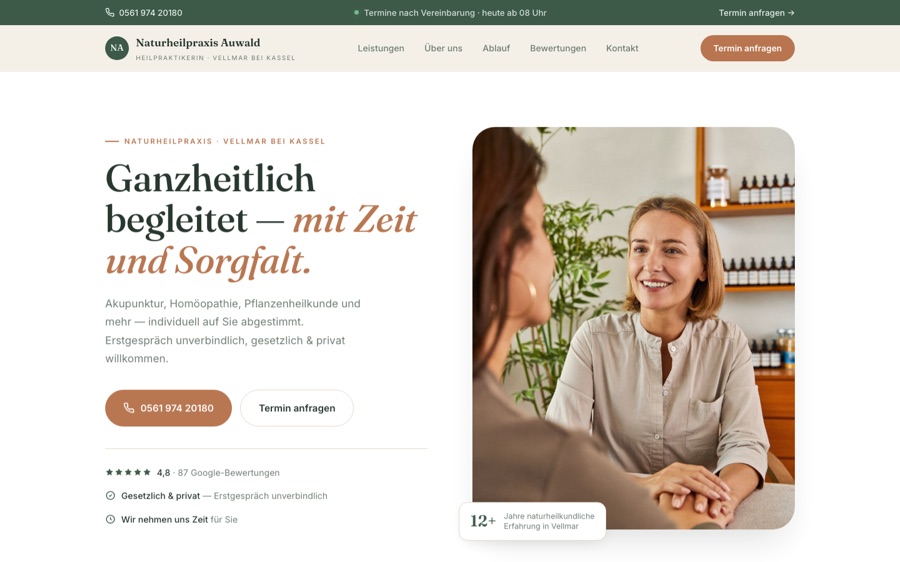 Vorschau der Beispiel-Website für eine Naturheilpraxis