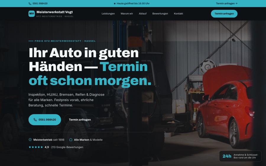 Vorschau der Beispiel-Website für eine KFZ-Werkstatt