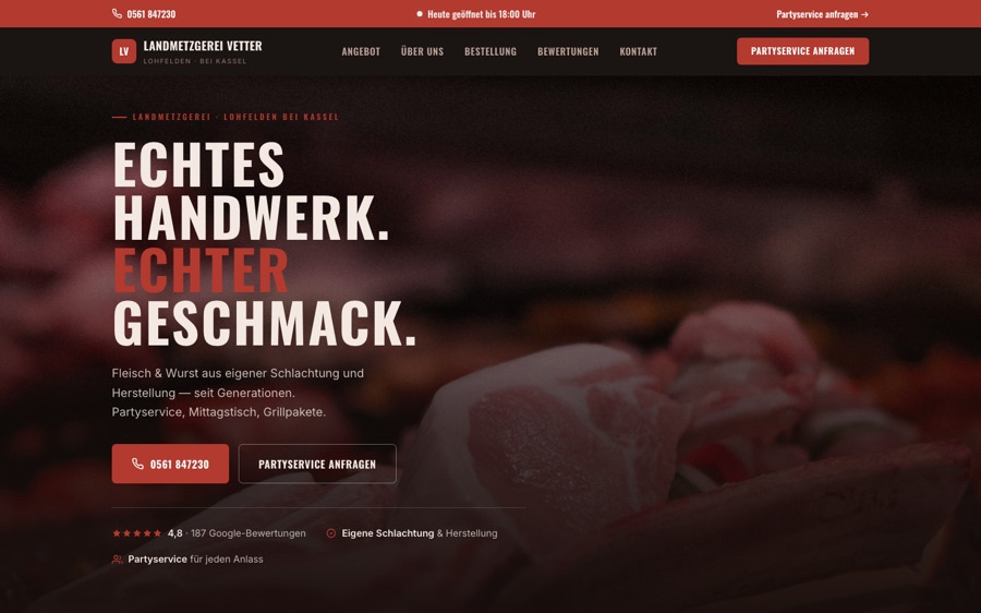 Vorschau der Beispiel-Website für eine Landmetzgerei